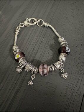 Women's Purple Glass Bead Charm Bracelet